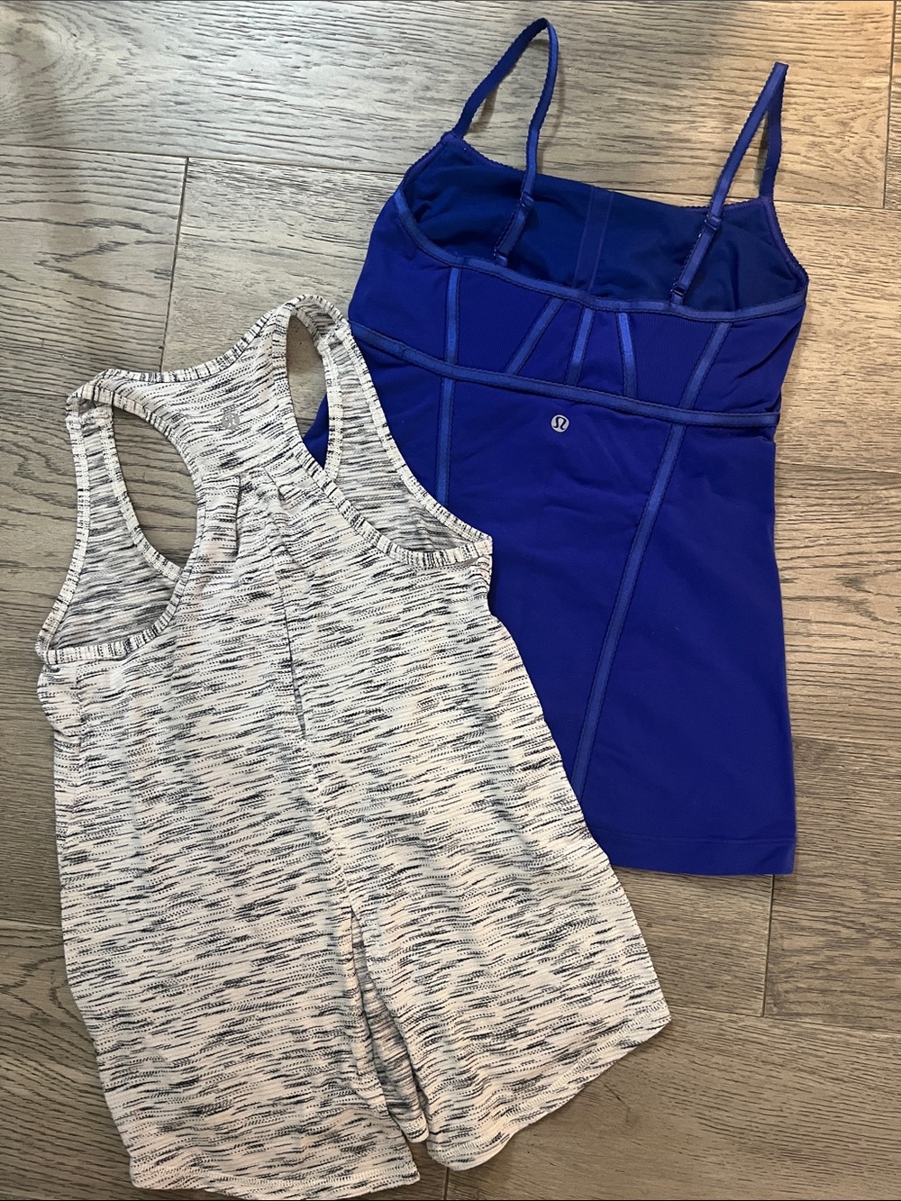 lululemon COMBO- Royal Blue Strappy Tank 
and Heathered Grey/White Racerback Top